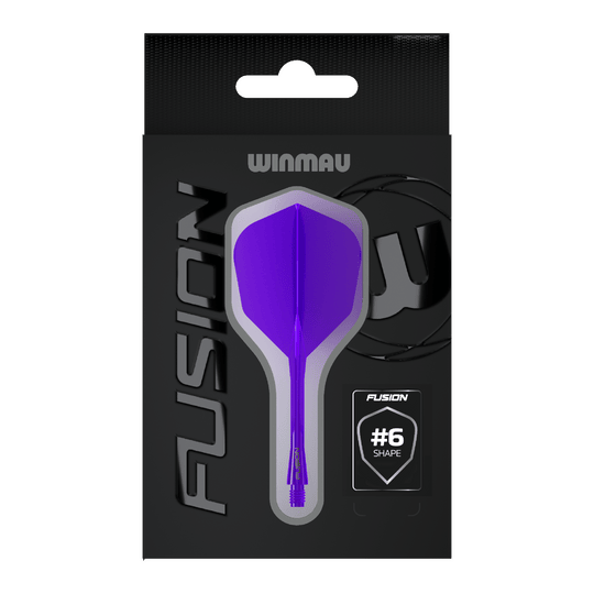 Winmau Fusion Flight Shaft System No6 Paars Zu sehen ist das Winmau Fusion Flight-Shaft-System No6 in Lila. Das Produkt wird für Dartspiele verwendet.