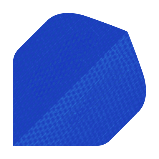 Nylon stoffen flights - Standaard - BLAUW Das Bild zeigt ein blaues Stück Nylon-Stoff in der Form eines Dart-Flights. Die Oberfläche hat eine feine, strukturierte Musterung.