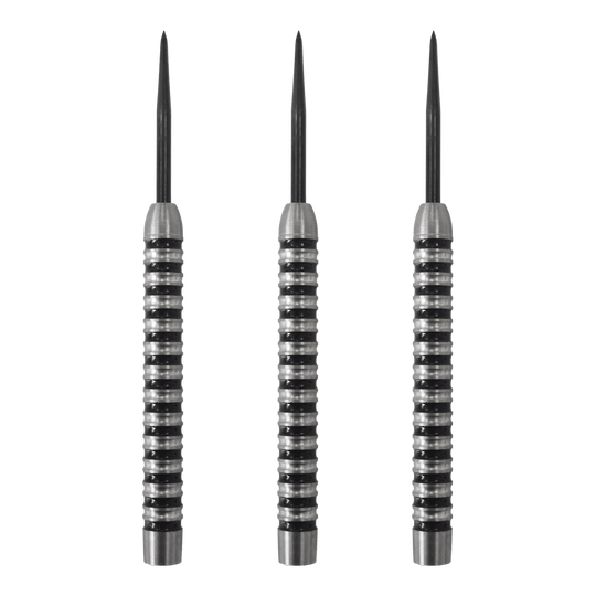 Abgebildet sind McDart Black Ring 2 Steeldart-Barrels mit einem Gewicht von 22g. Das Produkt ist speziell für Steeldart entwickelt.