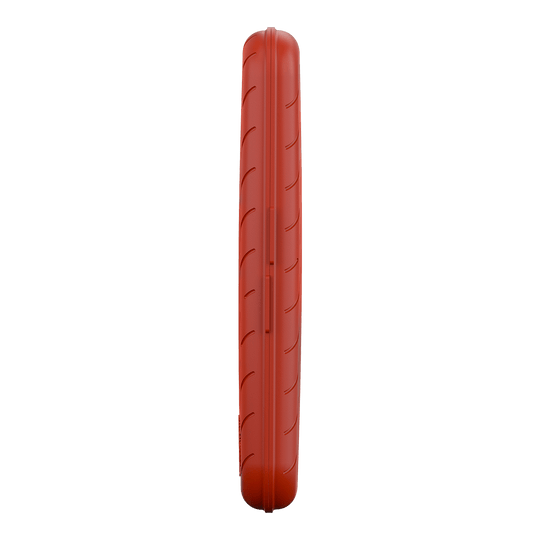 Harrows Slimcase Dart Case Das Bild zeigt eine schlanke, rote Darttasche von der Seite. Die Oberfläche ist strukturiert und leicht abgerundet.