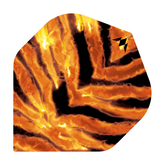 Mission Solo Javan No2 Standaardvluchten Das Bild zeigt das Produkt "Mission Solo Javan No2 Standard Flights". Das Design ist in leuchtenden Orange- und Schwarztönen gehalten und erinnert an lodernde Flammen oder ein Tiermuster.