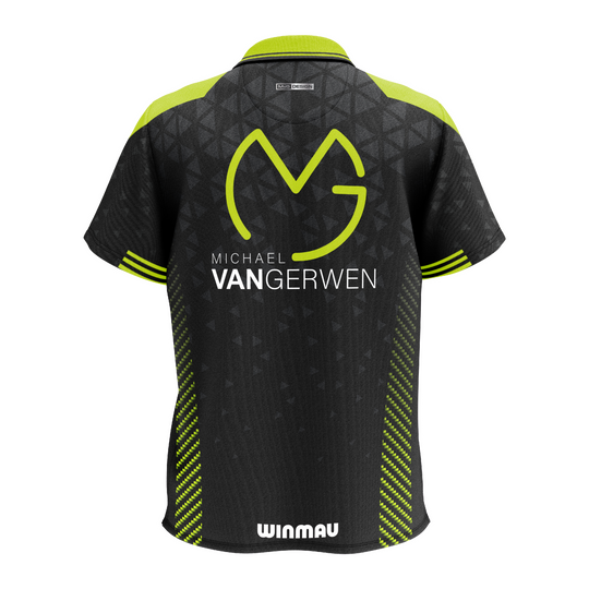 Winmau Michael Van Gerwen Stage poloshirt Das Bild zeigt das Winmau Michael Van Gerwen Stage Poloshirt. Es ist ein Poloshirt im Design von Michael Van Gerwen.