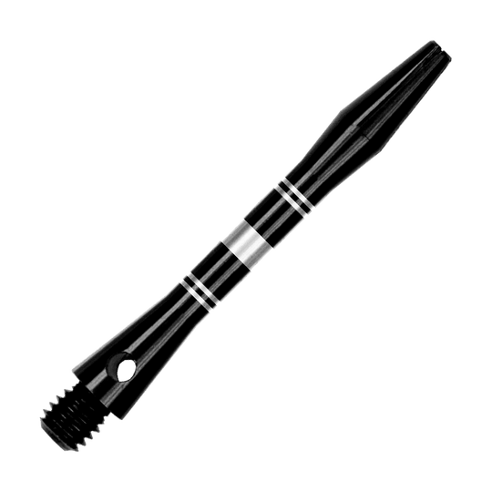 Geringde aluminium assen - Zwart Zilver Auf dem Bild sind Aluminium Shafts in Schwarz und Silber zu sehen. Das Produkt wird aus einer anderen Perspektive gezeigt.