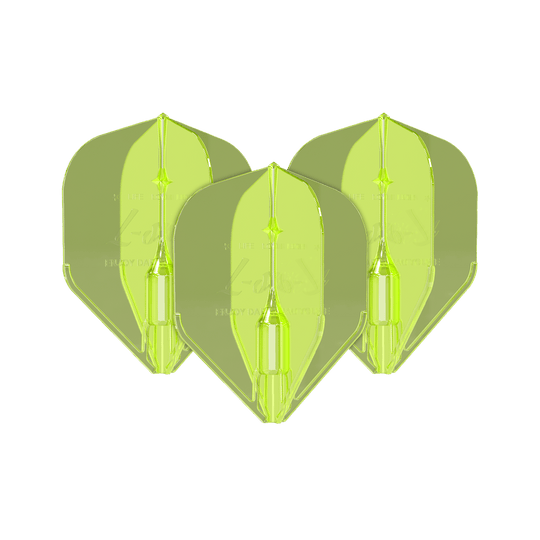 L-Style Fantom L1EZ Flights Neongeel Auf dem Bild sind drei neongelbe Dart-Flights des Modells "L-Style Fantom L1EZ" zu sehen. Sie haben eine auffällige Farbe und eine stabile Form.