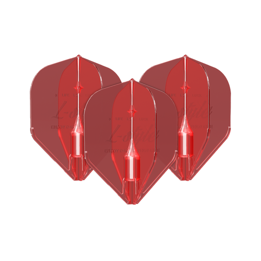 L-Style Fantom L1EZ-vluchten rood Das Bild zeigt drei rote Dart-Flights des Modells "L-Style Fantom L1EZ". Sie sind aus durchsichtigem Material gefertigt und haben eine klassische Form.