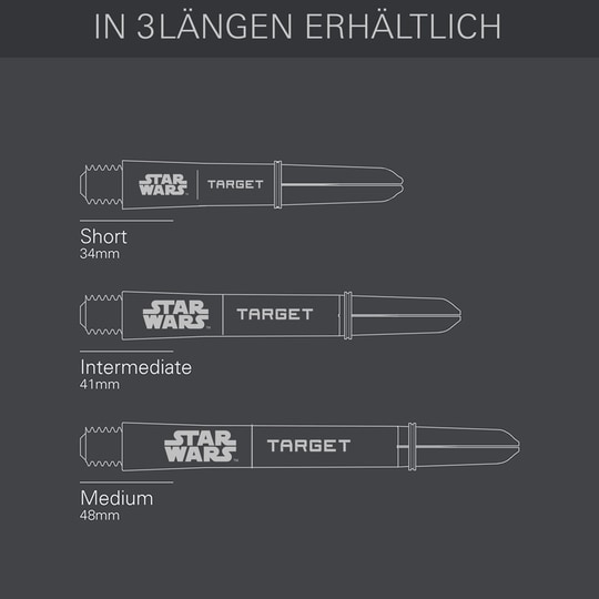 Target Star Wars ProGrip Shafts - Zwart Zu sehen sind die Target Star Wars ProGrip Shafts in schwarzer Ausführung. Die Schäfte sind speziell für Dartspieler gestaltet.