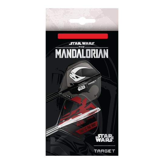 Target Star Wars K-Flex Set Mandalorian No2 Standaard Flights Dieses Bild zeigt das Target Star Wars K-Flex-Set Mandalorian No2 Standard Flights. Die Dart Flights haben ein Mandalorian-Design aus der Star Wars Serie.