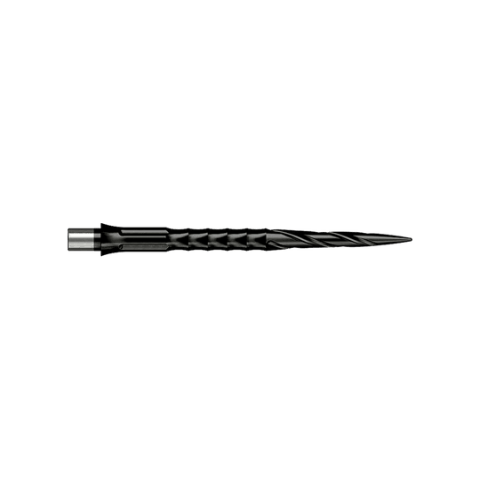 Caliburn System stalen dartpunten - Spiro - Geen lip - Zwart Hier sieht man eine Steeldartspitze des Caliburn Evo Systems, Modell Spiro NoLip Black, 36mm. Die Spitze ist schwarz und länger als die 32mm Variante.