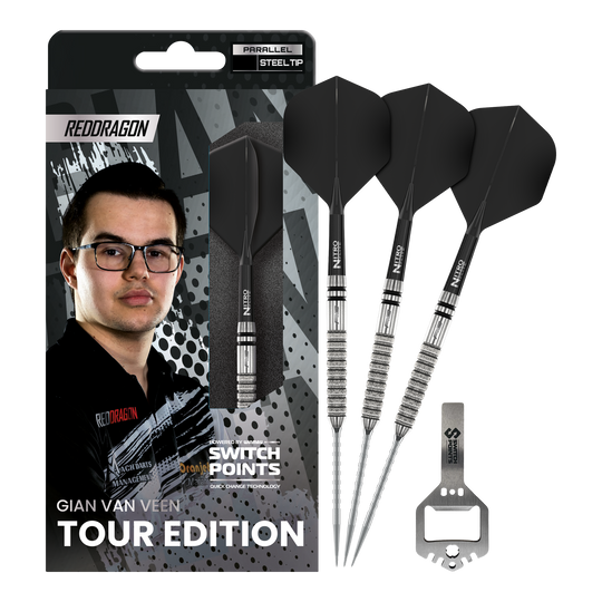 Red Dragon Gian Van Veen Tour Edition Switch Point Steeldarts - 21 g Abgebildet sind die Red Dragon Gian Van Veen Tour Edition Switch Point Steeldarts - 21g in voller Länge. Die Steeldarts zeichnen sich durch ihre hochwertige Verarbeitung aus.