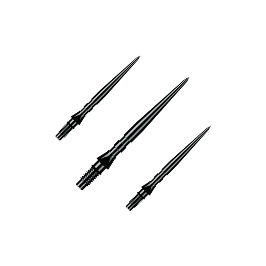 Winmau Switch Point Groove stalen dartpunten - zwart Auf dem Bild ist ein Set aus schwarzen Winmau Switch Point Groove Steeldartspitzen mit 26 mm Länge zu sehen. Diese Ersatzspitzen sind speziell für Steeldarts gedacht.