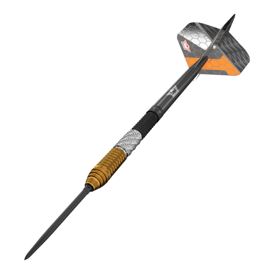 Hier sieht man die Bulls NL Dirk Van Duijvenbode 95% Convertible Points Steeldarts. Es handelt sich um qualitativ hochwertige Steeldarts.