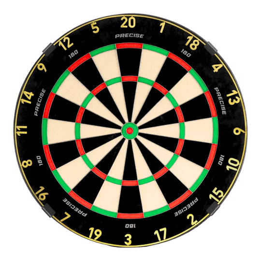 Precise 180 Endorphine stalen dartbord met genummerde ring - Goud Auf dem Bild ist das Precise 180 Endorphine Steeldartboard mit Nummernring in Gold dargestellt. Die Scheibe bietet einen edlen Look mit goldenem Zahlenring.