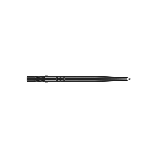 Shot Turbo Point dartpunten - Zwart Ein Paar schwarze Turbo-Dartspitzen mit glatter Oberfläche ist abgebildet. Die Spitzen sind gerade und fein gearbeitet.