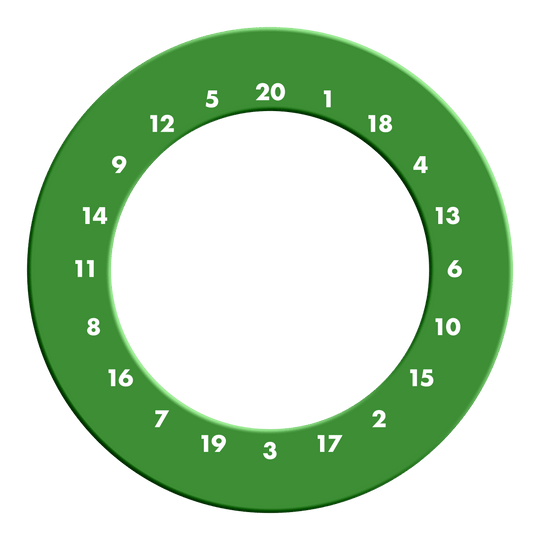 HD-cijfers dartbordrand - Aangepaste kleuren Hier ist ein grünes Dartboard-Surround ohne Logo abgebildet. Es rahmt das Dartboard ein und schützt die Wand.