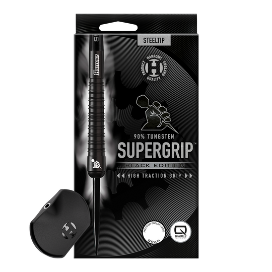 Harrows Supergrip 90 Black Edition Quick Point stalen dartpijlen Harrows Supergrip 90 Black Edition Quick Point Steeldarts sind schwarze Steeldarts mit auffälligem Design. Sie sind ideal für präzises und professionelles Dartspiel.