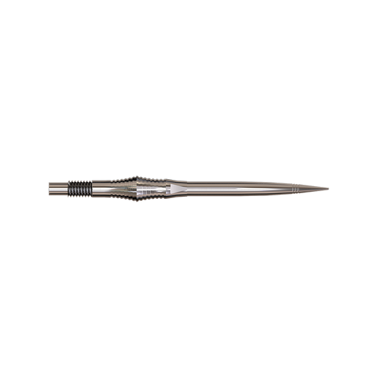 Harrows Quick Point Spire Elite Series Dartspitzen - Silber Spire Silver Elite Series Dartspitzen in 35mm werden gezeigt. Die Spitzen sind silberfarben und filigran.
