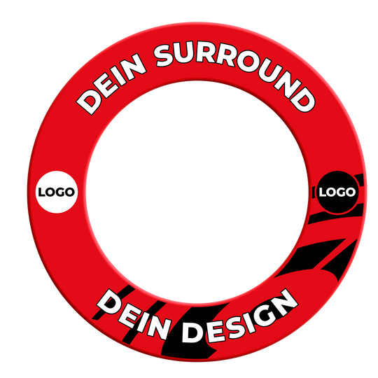 Dartbordomlijsting met uw eigen ontwerp Das Bild zeigt ein rotes Dartboard-Surround. Es dient als Schutz rund um das Dartboard.