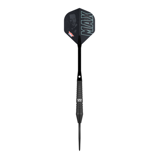 Bulls NL Max Hopp Zwarte Stalen Darts Die Bulls NL Max Hopp Black Steeldarts werden gezeigt. Die Darts sind als Set auf einem einfachen Hintergrund abgebildet.