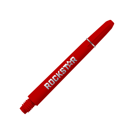 528_Rockstar_Shafts_2 Das Bild zeigt einen roten Schaft mit der Aufschrift "ROCKSTAR". Es handelt sich um das Produkt "Rockstar Shafts - 49mm".