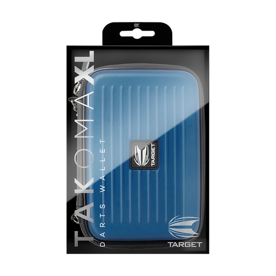 125829_Target_Takoma_XL_Dartwallet_Blau_3 Das Bild zeigt das Produkt "Target Takoma XL Dartwallet" in einer Verpackung. Das Dartwallet ist blau und hat ein modernes Design mit Rillen auf der Oberfläche.