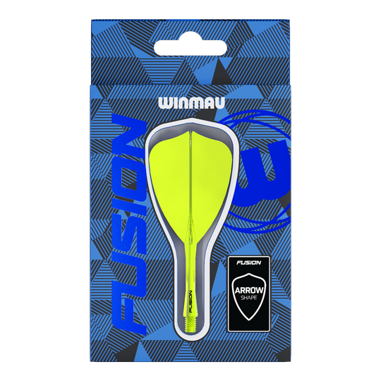Abgebildet ist das Winmau Fusion Flight-Shaft-System Arrow Neon Yellow. Das Produkt ist ein leuchtend gelber Dart-Schaft.
