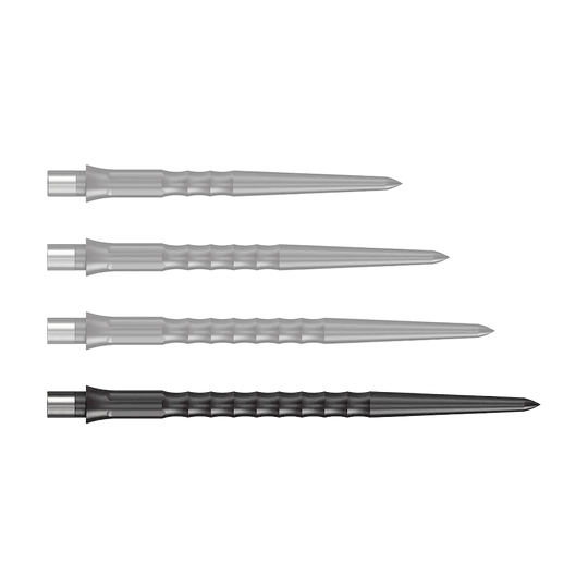 Caliburn System Steeldart Tips - Ripple - NoLip - Zwart Abgebildet sind schwarze Steeldartspitzen des Caliburn Evo Systems mit 40 mm Länge. Die Steeldartspitze ist einzeln auf weißem Hintergrund zu sehen.