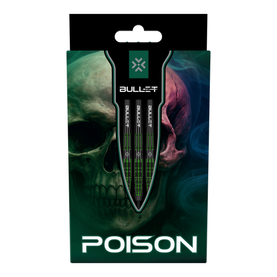 Bullet Poison stalen pijltjes Das Bild zeigt die Bullet Poison Steeldarts. Diese Steeldarts sind für präzises Dartspiel entwickelt.