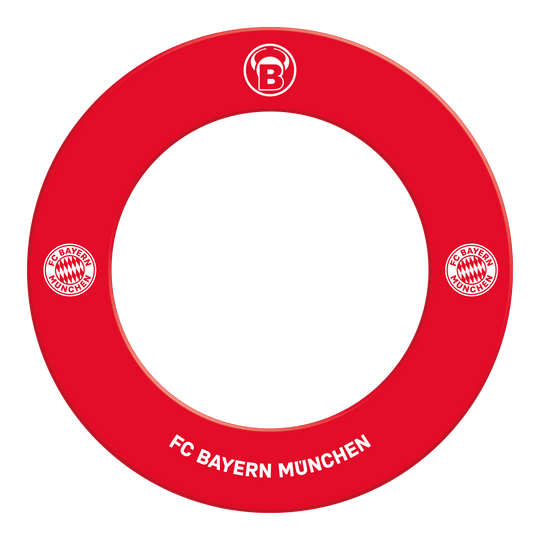 Bulls FC Bayern München Premium dartbordrand Auf dem Bild ist das Bulls FC Bayern München Premium Dartboard Surround zu sehen. Das Surround schützt die Wand und trägt das Logo des FC Bayern München.