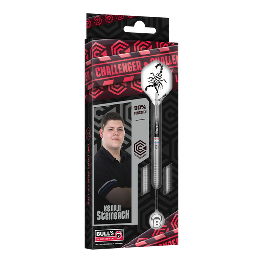 Auf dem Bild sind die Bulls Challenger Kendji Steinbach Steeldarts - 23g zu sehen. Das Produkt ist ideal für ambitionierte Dartspieler.
