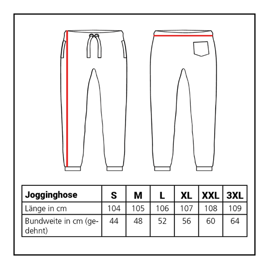 Joggingbroek uit de Lion Collection Abgebildet ist die Größentabelle für die Löwen Kollektion Jogger. Die Tabelle hilft bei der Auswahl der passenden Größe.