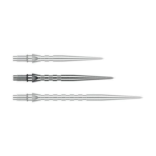 Winmau Switch Point Groove stalen dartpunten - Zilverkleurig effect Abgebildet ist eine einzelne Winmau Switch Point Groove Steeldartspitze mit 30mm Länge in silberner Optik. Die Spitze ist schmal und gerillt für besseren Halt.