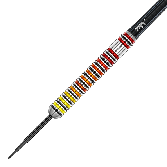 Red Dragon Oven Stalen Darts Die Red Dragon Furnace Steeldarts sind auf diesem Bild zu sehen. Die Pfeile haben einen metallischen Look und auffällige Details.
