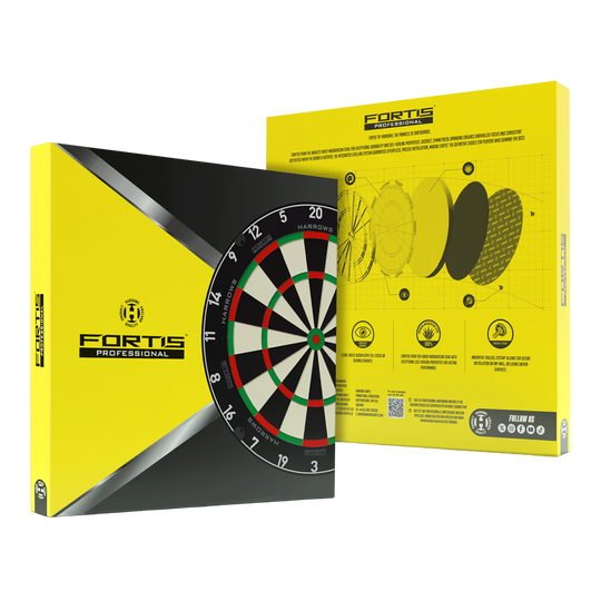 Harrows Fortis stalen dartbord Das Bild zeigt das Produkt Harrows Fortis Steeldartboard. Es handelt sich um ein hochwertiges Dartboard für Steeldarts.
