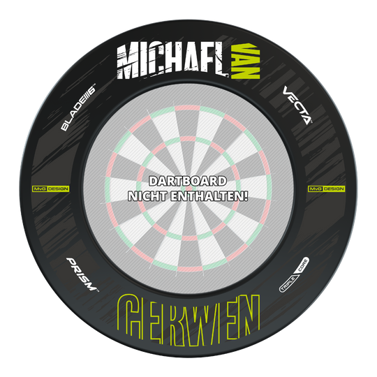 Dieses Bild zeigt den Winmau MvG Retro Design Dartboard Surround. In der Mitte steht der Hinweis "Dartboard nicht enthalten!"