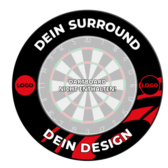 Dartbordomlijsting met uw eigen ontwerp Ein Bild mit dem Namen MSF-Schwarz_Dartboard_Surround_Wunschdruck_Schwarz_3. Es zeigt vermutlich eine weitere Ansicht eines schwarzen Dartboard-Surrounds mit Wunschdruck.