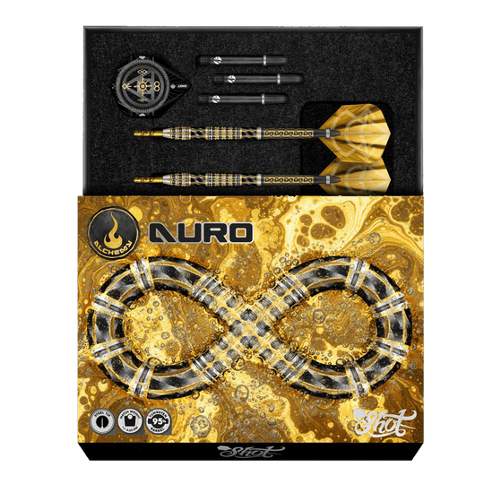 Shot Alchemy Auro Softdarts - 20 g Hier sieht man die Shot Alchemy Auro Softdarts mit 20g Gewicht. Es handelt sich um hochwertige Softdarts für präzises Spielen.