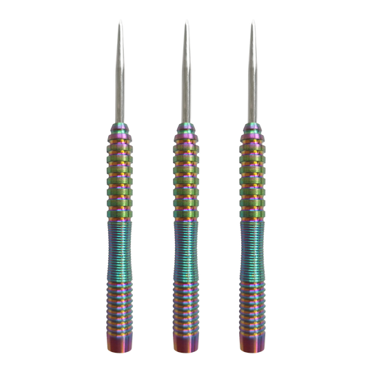 McDart Rainbow 3 stalen dartpijlen - 22 g Hier ist das Produkt McDart Rainbow 3 Steeldart-Barrels - 22g abgebildet. Das Set enthält Steeldart-Barrels im bunten Look.