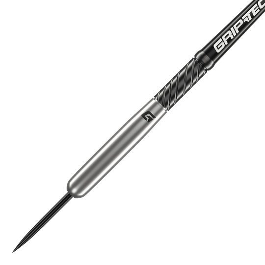 GOAT Homerun Baseball Tungsten Steel Darts Das Bild zeigt den GOAT Homerun Baseball Tungsten Steeldart. Der Dartpfeil hat ein schlankes, silbernes Design mit schwarzem Griffbereich und der Aufschrift "GRIPTEC".