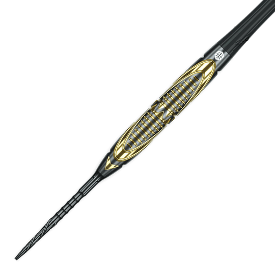 Caliburn Halo H2 stalen dartpijlen - 22,5 g Das Bild zeigt die Caliburn Halo H2 Steeldarts mit einem Gewicht von 22,5g. Die Darts sind detailliert abgebildet.