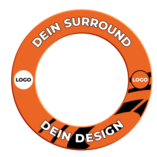 Dartbordomlijsting met uw eigen ontwerp Das Bild zeigt ein Dartboard Surround in Neonorange. Es trägt den Dateinamen 'MSF-NeonOrange_Dartboard_Surround_Wunschdruck_NeonOrange_2'.