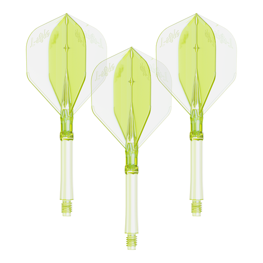 L-Style L-Systeem Flights - Neongeel Das Foto zeigt ein Set Dart Flights in Neon-Gelb, große Größe. Die Flights sind für das L-Style L-System geeignet.