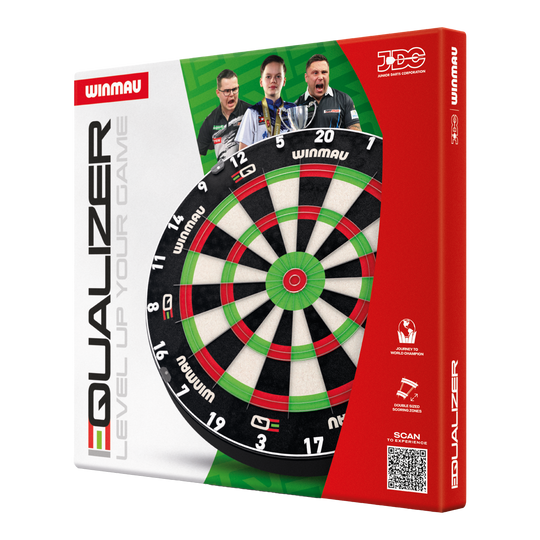 Winmau equalizer stalen dartbord Zu sehen ist das Winmau Equalizer Steeldartboard. Es bietet eine robuste Oberfläche für präzises Dartspiel.