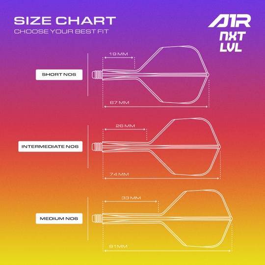 GOAT A1R No6 Flight Shaft System - Neon Oranje Auf dem Bild befindet sich das GOAT A1R No6 Flight-Shaft-System in Neon Gelb. Es ist ein Bestandteil für Dartpfeile.