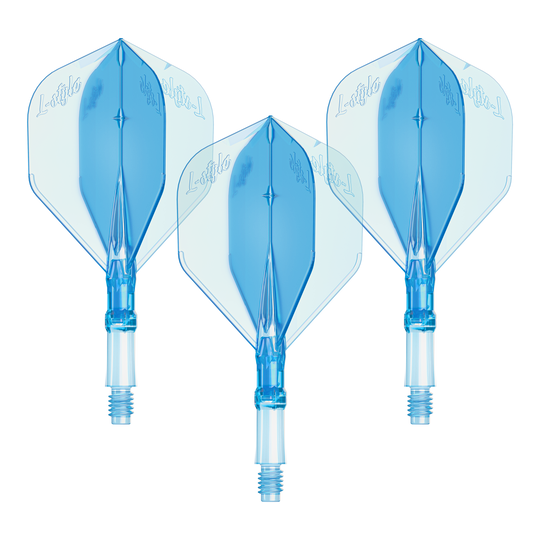 L-Style L-systeem vluchten - Helderblauw Dieses Bild zeigt ein Set von L-Style L-System Flights in klarer blauer Farbe, Größe Small. Es ist ein Zubehörteil für Dartpfeile.
