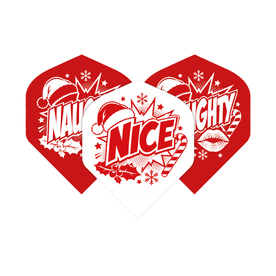 McDart Naughty Or Nice No2 Standaardvluchten Abgebildet ist das Produkt McDart Naughty Or Nice No2 Standard Flights. Es handelt sich um Dartflights in Standardgröße.