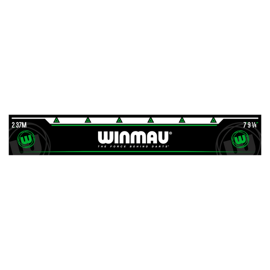 Das Bild zeigt die grüne Abwurflinie „Winmau Abwurflinie Grün“ für Dartspieler. In der Mitte steht groß das Winmau-Logo mit dem Schriftzug "The force behind darts".
