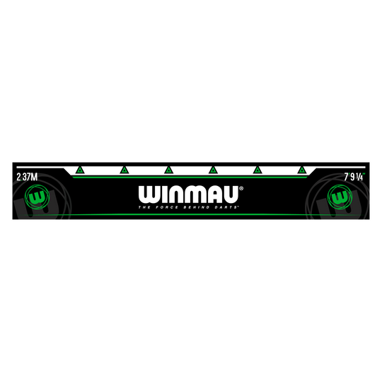 Winmau Throw-off lijn Groen Das Bild zeigt die grüne Abwurflinie „Winmau Abwurflinie Grün“ für Dartspieler. In der Mitte steht groß das Winmau-Logo mit dem Schriftzug "The force behind darts".