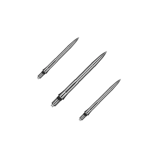 Caliburn EZ-EVO dartpunten - Gegroefd - Zilver Dargestellt ist ein Set von gerillten, silbernen Dartspitzen mit einer Länge von 28 mm. Das Set eignet sich besonders für Dartspieler, die Wert auf Präzision legen.