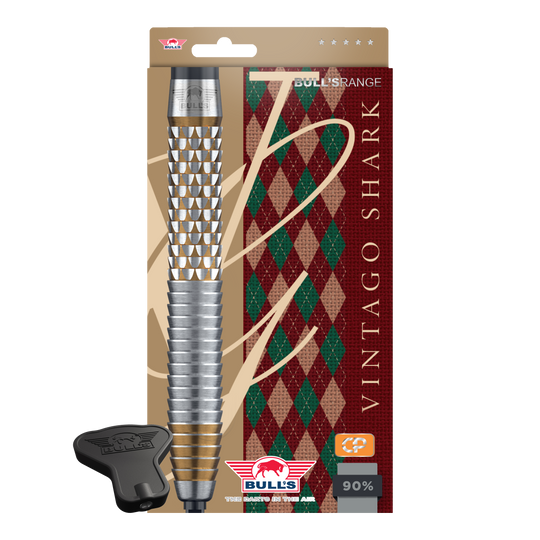 Bulls NL Vintage Shark Convertible Points Stalen Darts Abgebildet sind die Bulls NL Vintago Shark Convertible Points Steeldarts. Sie verfügen über austauschbare Spitzen und eine strukturierte Oberfläche.