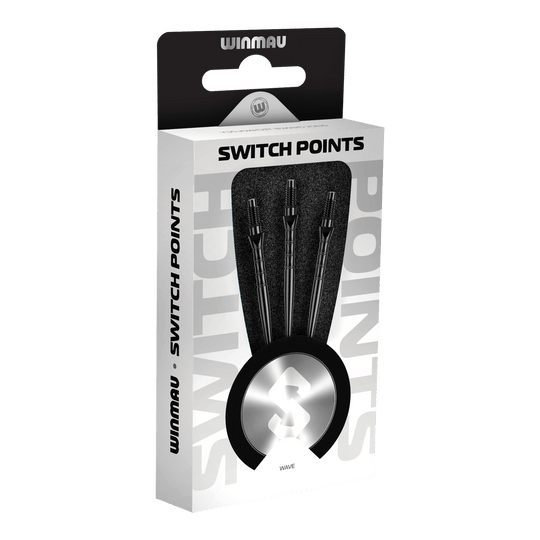 Winmau Switch Point Wave stalen dartpunten - zwart Zu sehen sind die Winmau Switch Point Wave Steeldartspitzen in Schwarz. Diese Steeldartspitzen eignen sich optimal für ein präzises Dartspiel.
